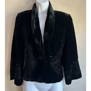 Vintage 90s Style & Co. Black Velvet Blazer Jacket 4 Silk Embroidered Whimsigoth